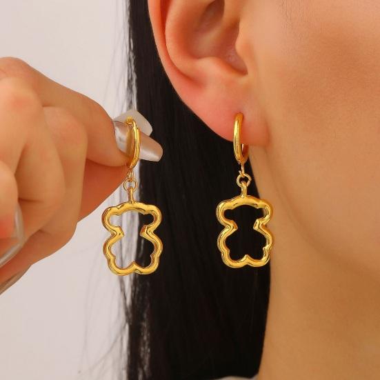 Earrings 3D Hollow Bear Design Stainless Steel Ear Loop Fit Leverback Earrings Adjustable Length Choker Necklace Jewelry Gift