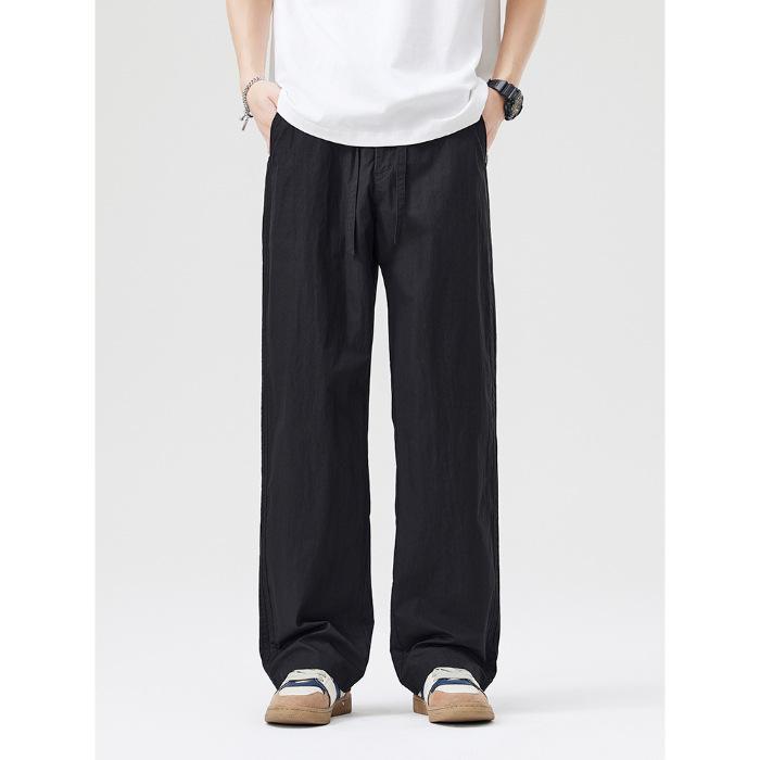Summer thin ice silk casual pants men's loose straight large size trendy brand Japanese quick-drying wide-leg men's pants