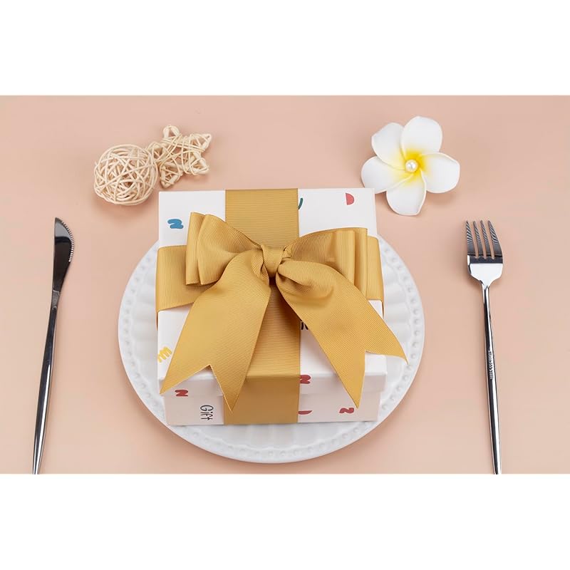[Tekdeere]Width 100mm Solid Gold Grosgrain Ribbon, Perfect for Gift Wrapping, Sewing, Hair Accessories, Wedding Decoration - 22 Meters/roll