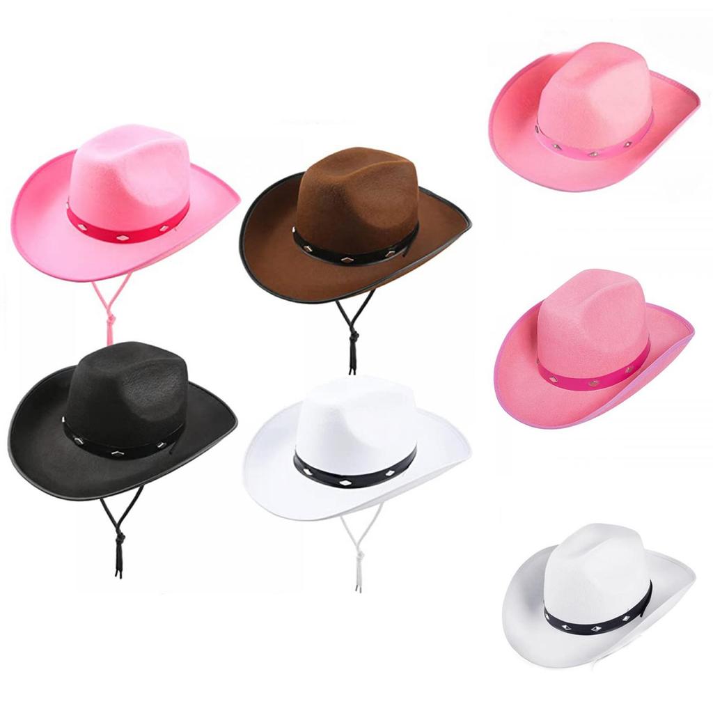 Pink Denim Cowboy Hat With Metal Rivets For Festival And Themed Events