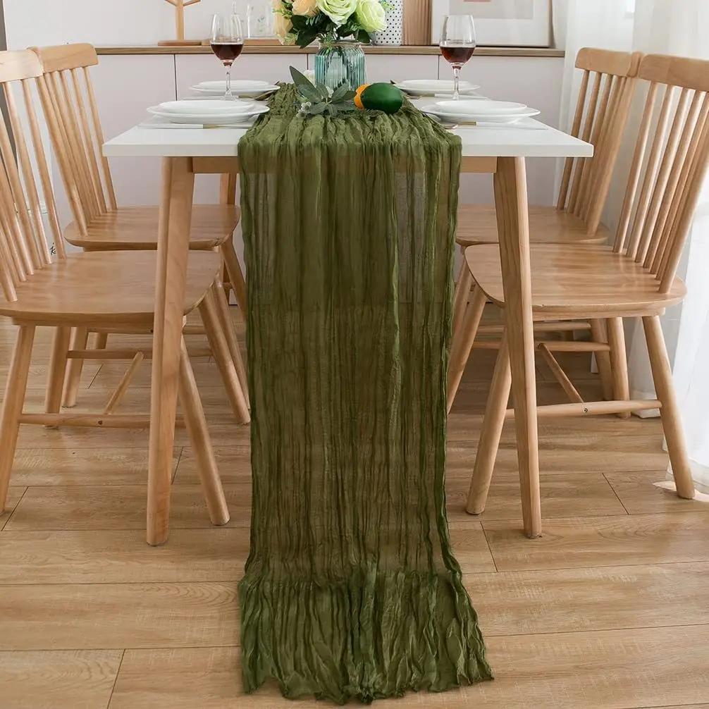 8pcs Wine Red Table Runner Rustic Burgundy Cheesecloth Table Runner For Wedding Birthday Party Christmas Tablecloth Overlay Deco