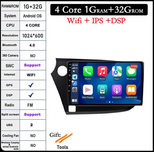 

QLED Android 14 For Honda INSIGHT 2 2009-2014 Car Radio Multimedia Player Autoradio DSP Navigation GPS CarPlay Stereo