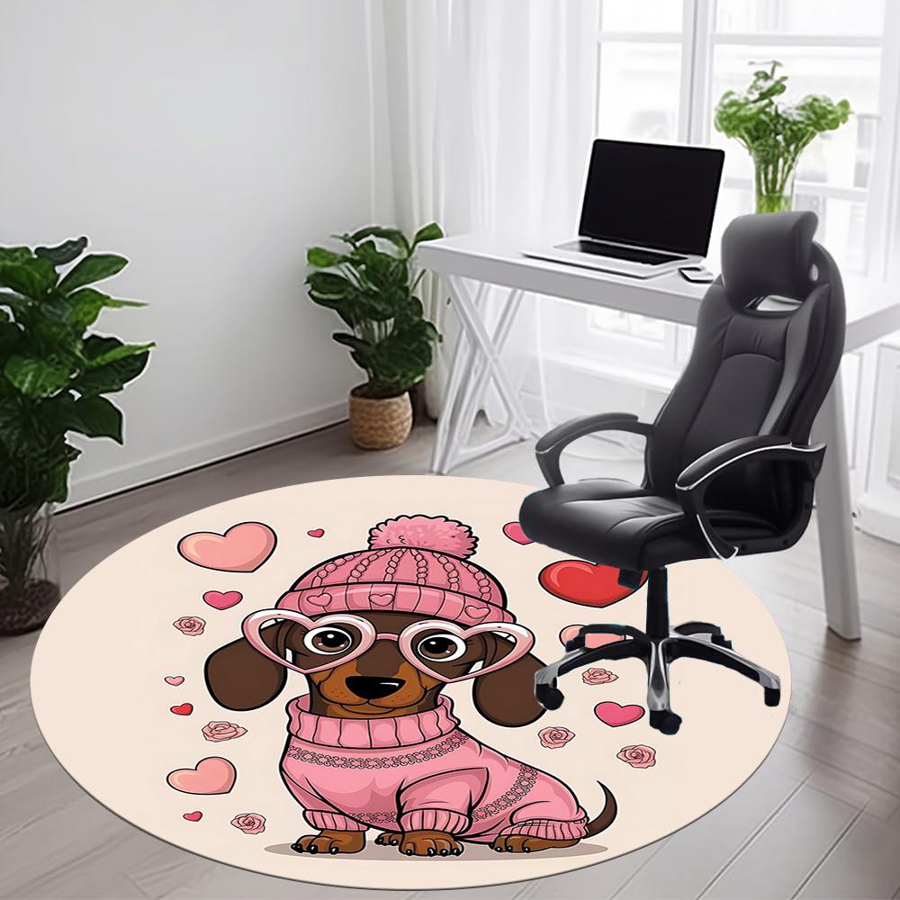 1PC Dachshund Hearts Office Round Area Rug, Mat Suitable For Office, Under Office Chairs Bedroom Living Room Home Decor, Room Deco