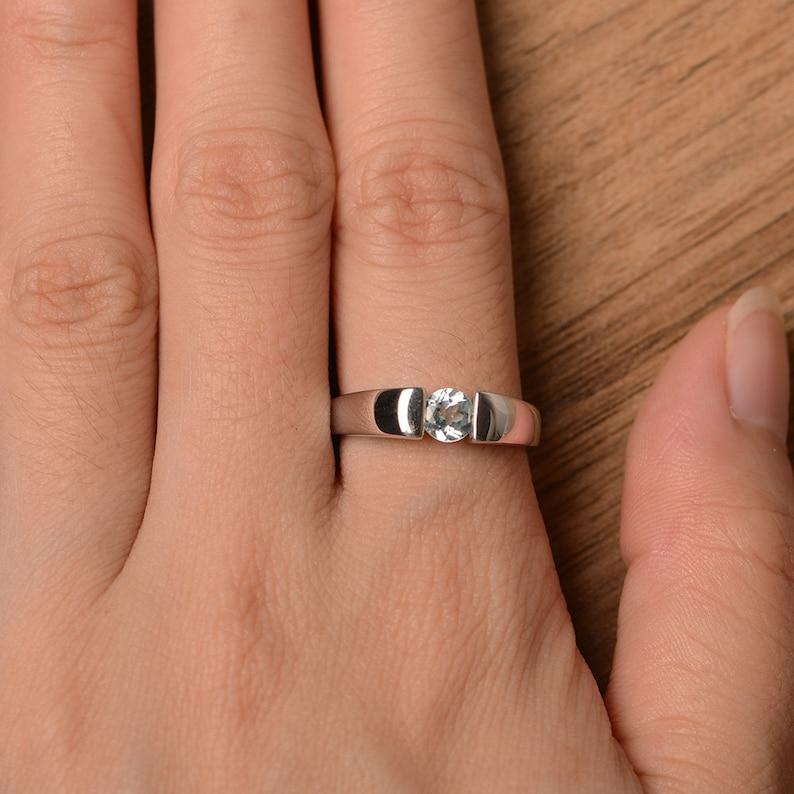 Women's Blue Round Cut Aquamarine Gemstone Ring 925 Sterling Silver Statement Band For Engagement & Wedding Wear