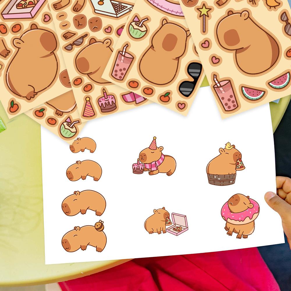8Sheets Cute Capybara Puzzle Stickers Make-A-Face Assemble Funny Cartoon Decal Assemble Diy Jigsaw Children Boys Toys