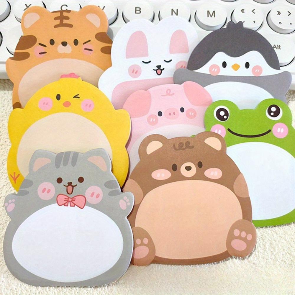 1PACK/8 Cute and Funny Cartoon Animal Pattern Sticky Notes, Creative Vertical Message Sticky Notes, 20 Per Copy, 160 In Total