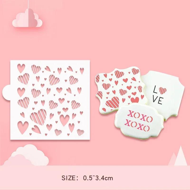 Love Heart Cookie Stencils Valentine‘s Day Fondant Mold Biscuit Baking Moulds Coffee Powder Sieve Pastry Spray Tools for Wedding