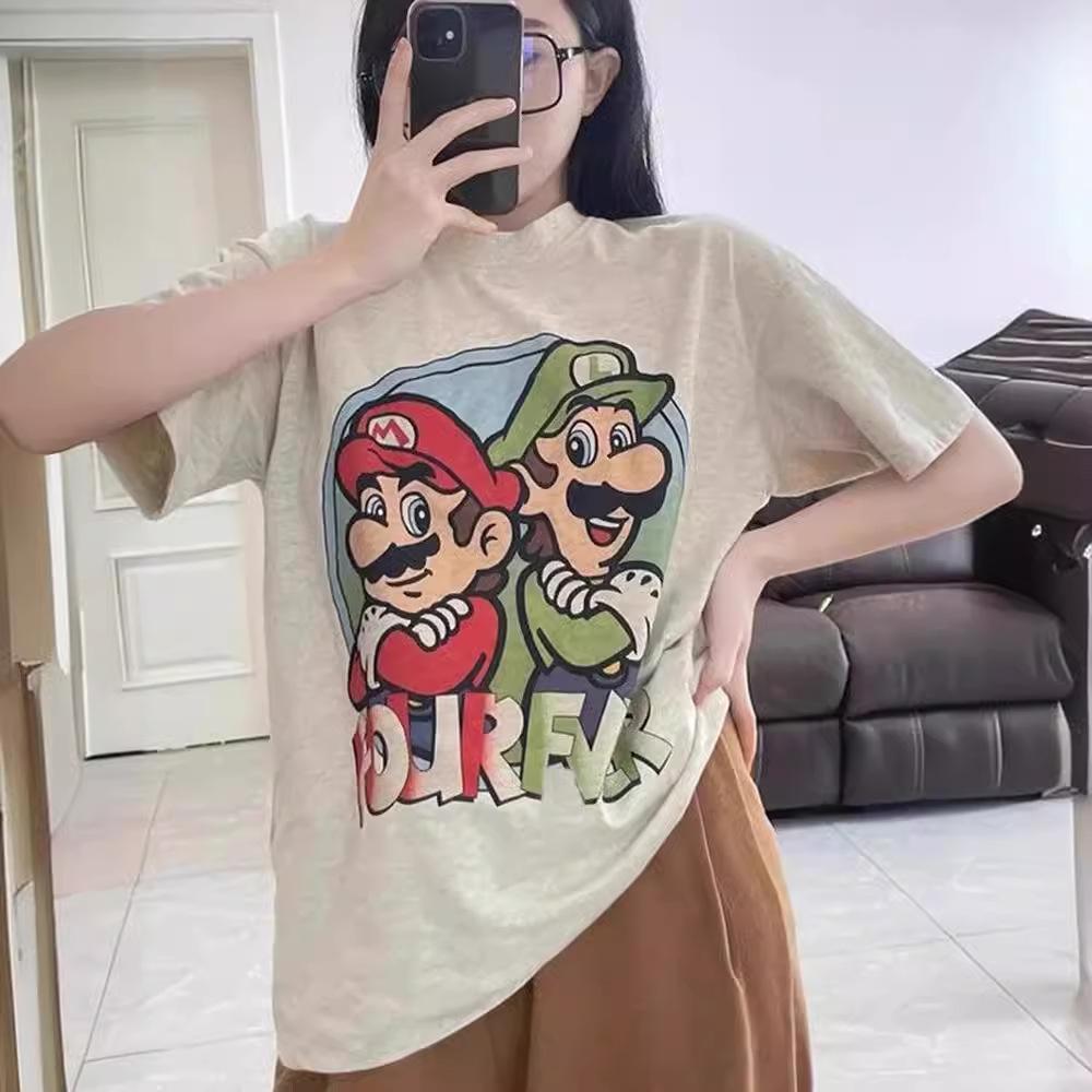 

Large size fat mm American retro cartoon printed top men and women couples summer loose round neck short sleeve t-shirt trendy brand M