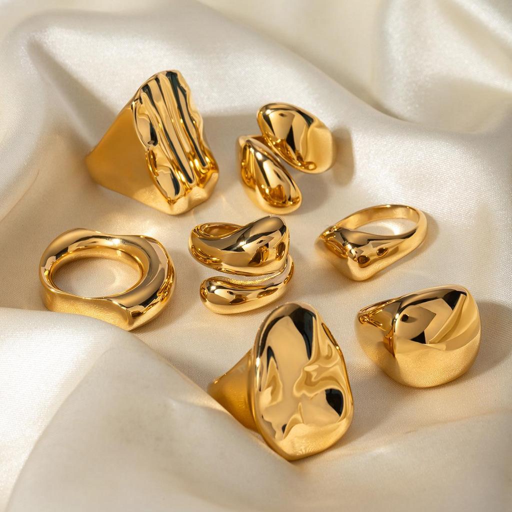 18K Gold Stainless Steel Polished Ring: European & American Fashion, High-End Non-Fading Women's Jewelry