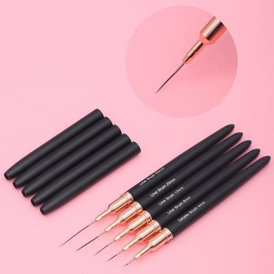 5pcs Black Nail Art Liner Brushes Set Detailer Striping Brush Flower Painting Drawing UV Gel Polish Painting Manicure Tools