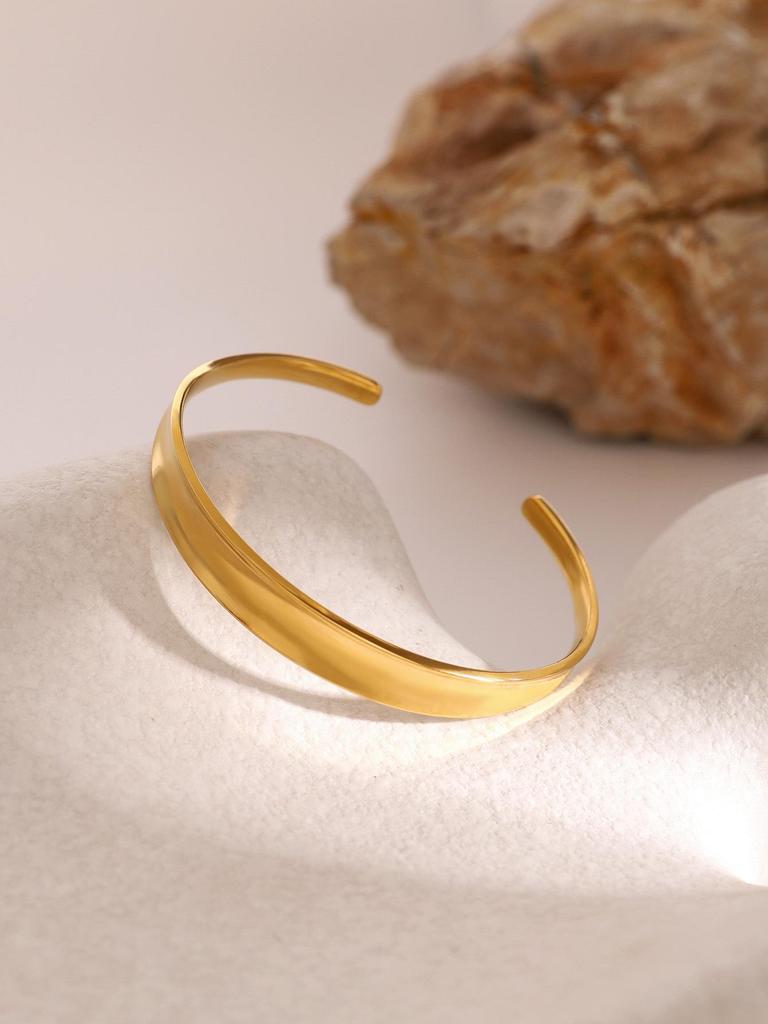 18k Gold Edelstahl Glänzender Offener Armreif - Europäisches & Amerikanisches Minimalistisches Titan Design
