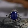 Anello Aperto in Argento Sterling S925 Cristallo Naturale Polvere d'Oro Blu Colore Calcedonio Argento Baotai Stile Etnico Retrò Femminile