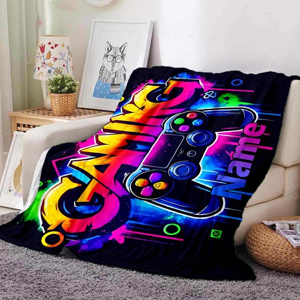 Custom Name Game Controller Theme Printed Blanket - Perfect for Couch, Bed, Travel & Outdoor Use | Machine Washable, Cozy & Durable.