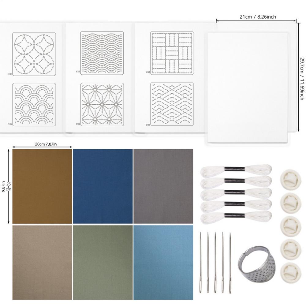 DIY Water Soluble Sashiko Embroidery Kit Sashiko Hand Sewing Needle And Fabric Material Kit For Beginner Hand Sewing Enthusiasts