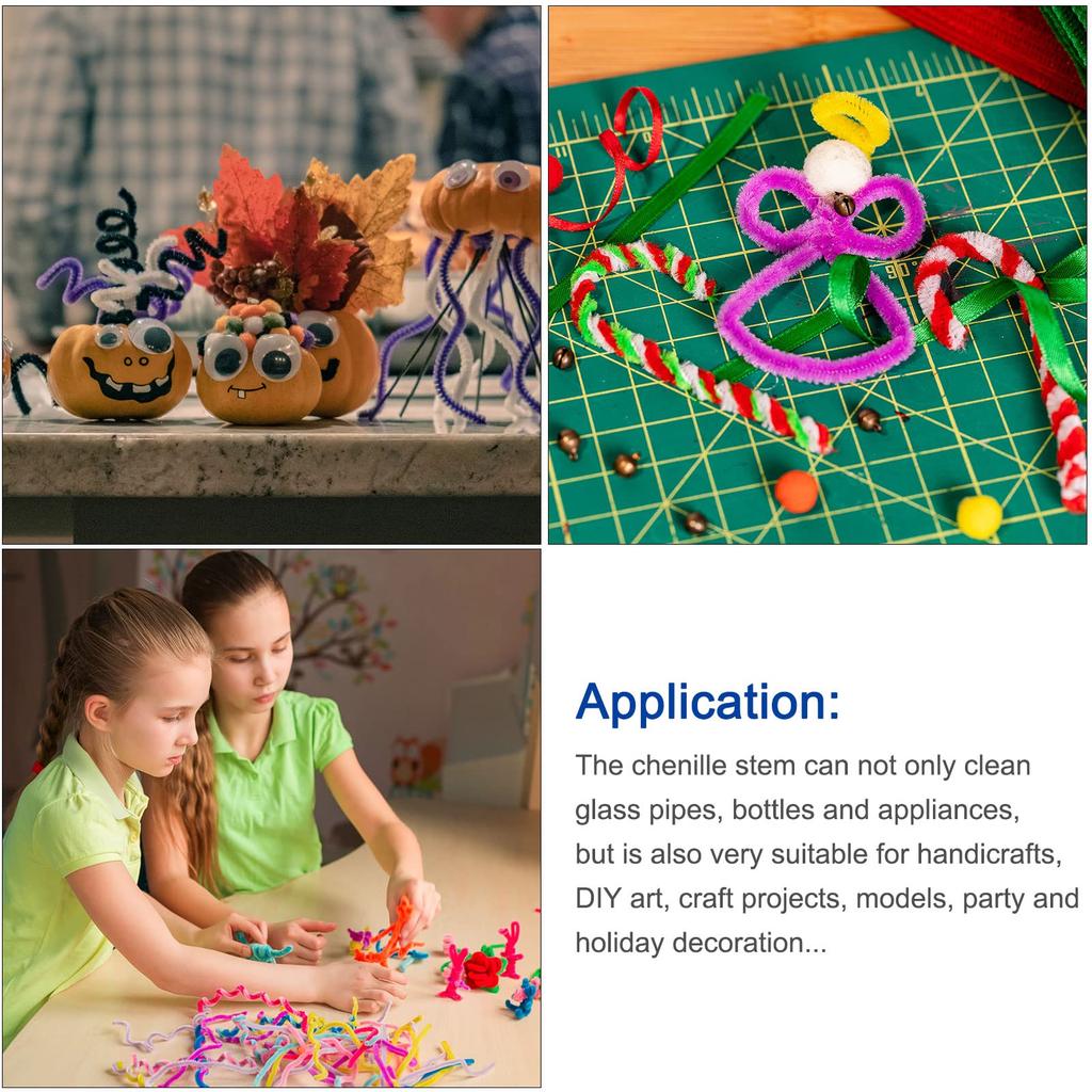 uxcell 100-Pack Chenille Pipe Cleaner Stems, 30cm, Light Blue, for DIY Art, Creative Craft Decoration