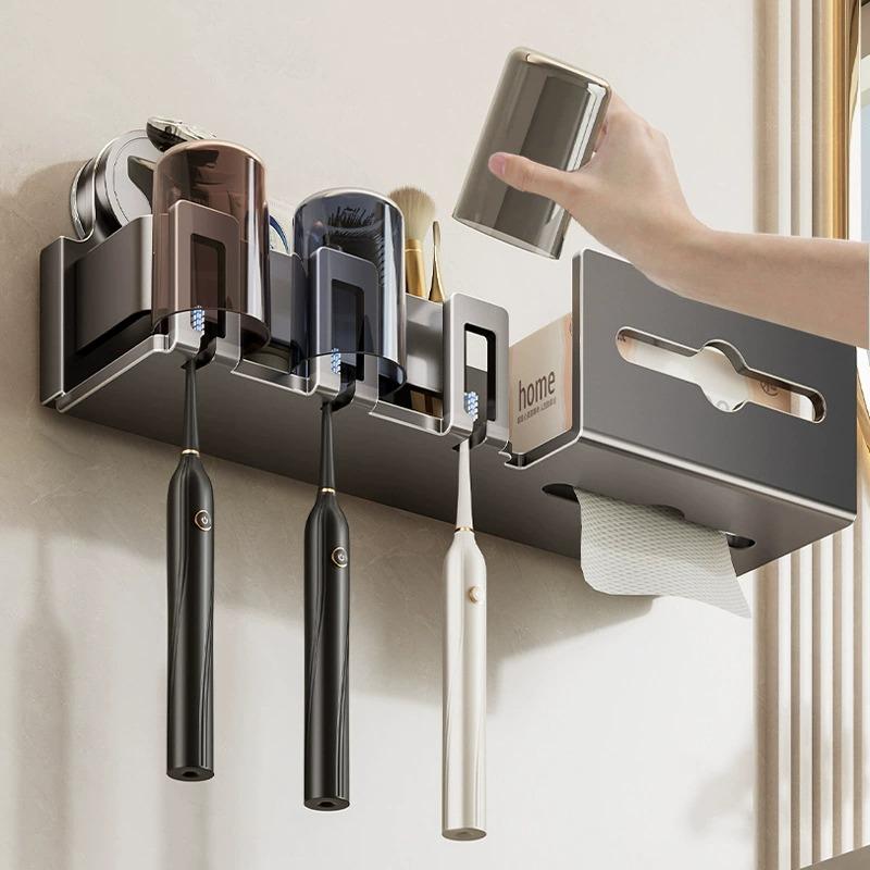 Soporte para cepillos de dientes con ventosa, organizador de baño sin taladros, caja de almacenamiento
