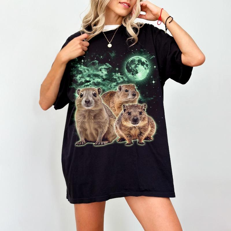 Three Hyrax Moon Tshirt Funny Animal Meme Tee Rock Hyrax Screaming Design Celestial Viral Rock Hyrax Shirt Dassie Gift