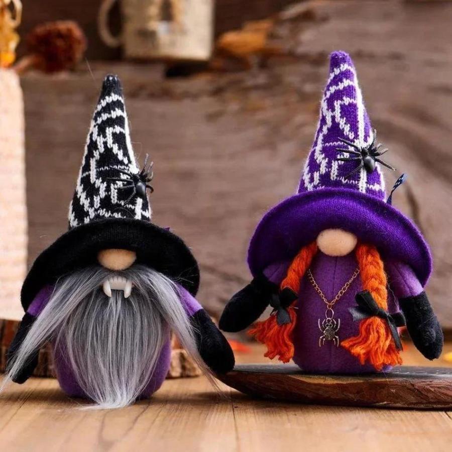 1 Pcs Cute Faceless Gnome Mini Figurines Halloween Tabletop Decor With Spider Bat Pattern Indoor Home Party Holiday Ornament