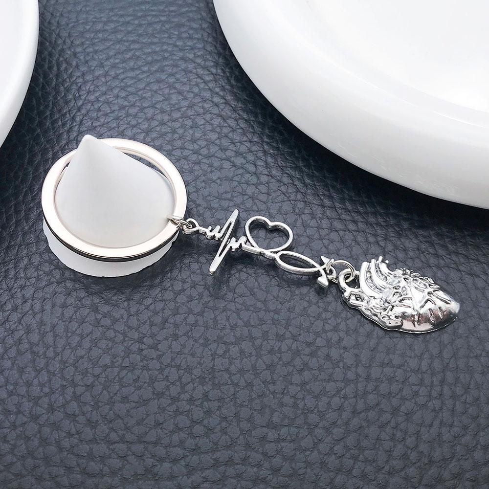 Creative Gothic Silver Heart ECG Zinc Alloy Keychain Pendant