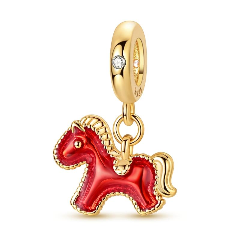 925 Silver Golden Pony Heart Cross Four Leaf Clover Tree of Life Charms Beads Fit Bracelet Women Jewelry