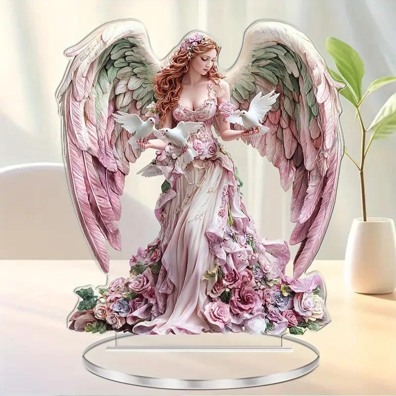 Bohemian Acrylic Angel Statue with Dove - Elegant Home Decor Piece