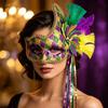 Mardi Gras Feather Masquerade Mask Venetian Party Eye Mask Sequin Carnival Costume Prop For Women Men Halloween Christmas Ball