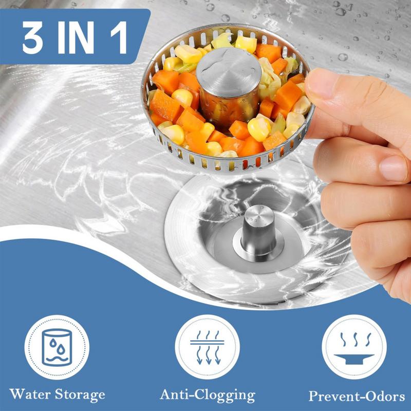Kitchen Sink Drain Strainer Stainless Steel Pop Up Kitchen Sink Stopper Fast Drainage Sink Plug Anti-Clogging Sink Food Catcher
