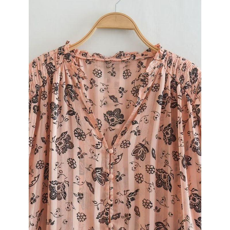 Fashion Style Fall and Winter New Fashion Women's Fashion Clothing Long Sleeves Loose Easiest for Match Flower Print Shirt 9063751 942