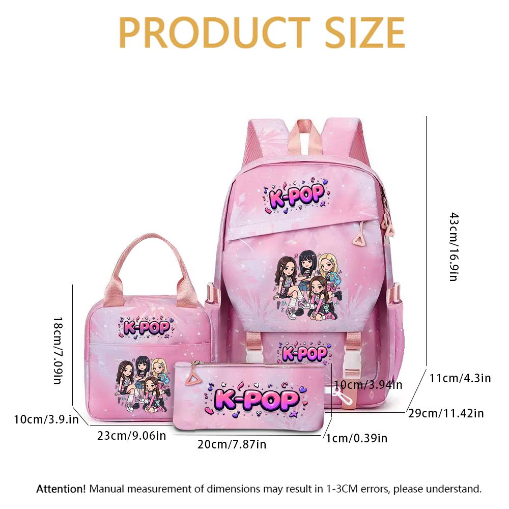 3PCS K-POP Girl Group Pattern Backpack Set for Fans Perfect Gift Idea with Eye-Catching Design