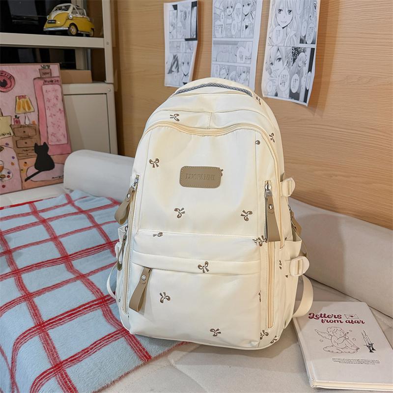 Damen-Rucksack mit Stickerei-Schleife, große Kapazität, Schultasche für Studenten
