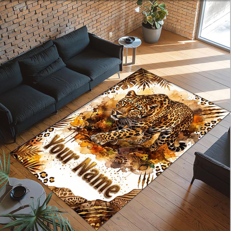 Lion Tiger Theme Crystal Velvet Rug Personalized Custom Name Text Soft Floor Mat Home Decor