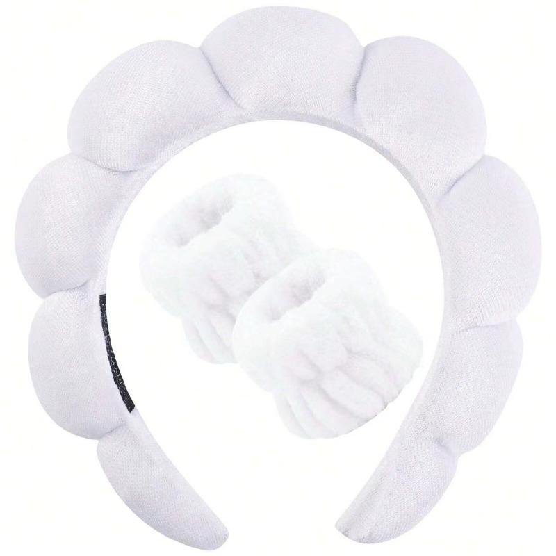 Sponge Spa Headband with Wristbands for Washing Face Wide Padded Headband Skin Care Makeup Removal Shower for Women Girls