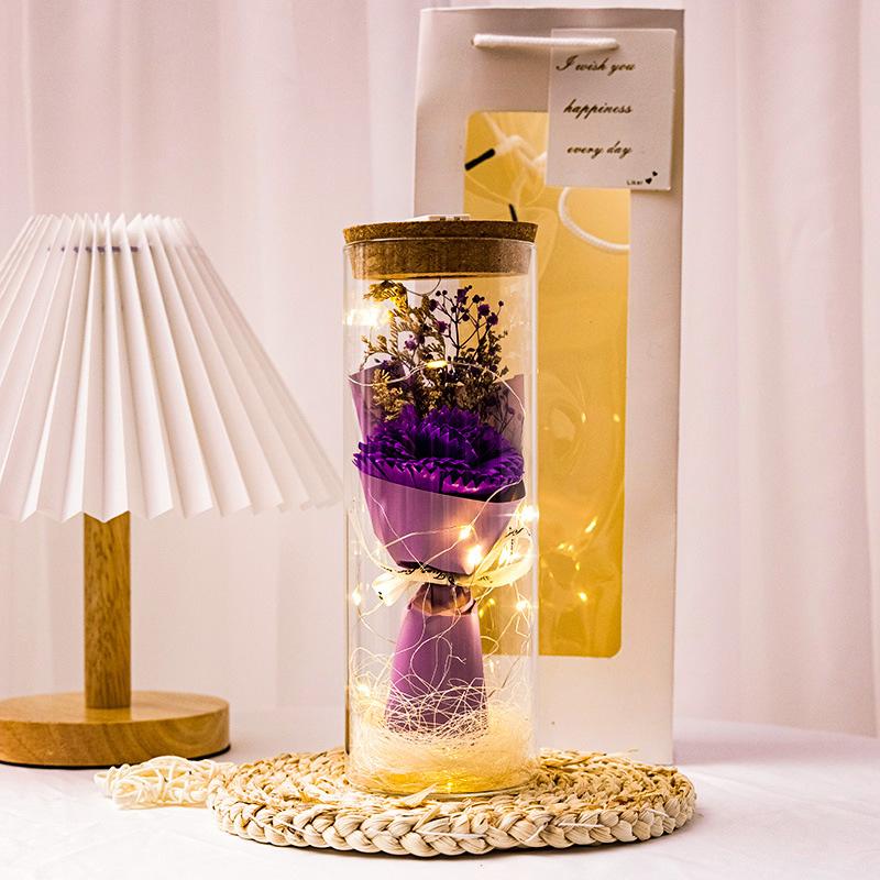 1PC Fashion Eternal Flower Birthday Gift LED Valentine's Day Home Decor Artificial Flower