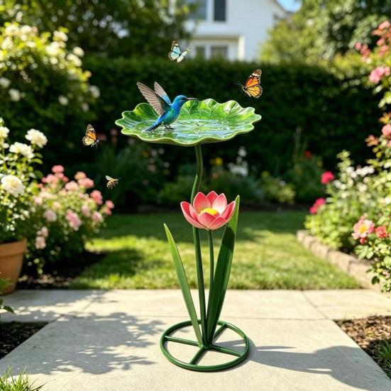 Xiaobudian Metal Sunflower Bee Feeder, Lotus Leaf Butterfly Cup, Outdoor Watering Station, Pollinators Bath Bowl for Garden Yard Lawn Decor