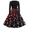 Halloween Print Flare Dress For Women Long Sleeve Dress Hollow Party Casual Round Neck Dresses