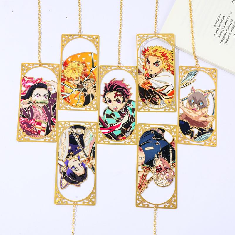 Anime Demon Slayer No Yaiba Metal Bookmark Tanjiro Nezuko Zenitsu Anime Cosplay Gift For Students Stationery Collection Bookmark