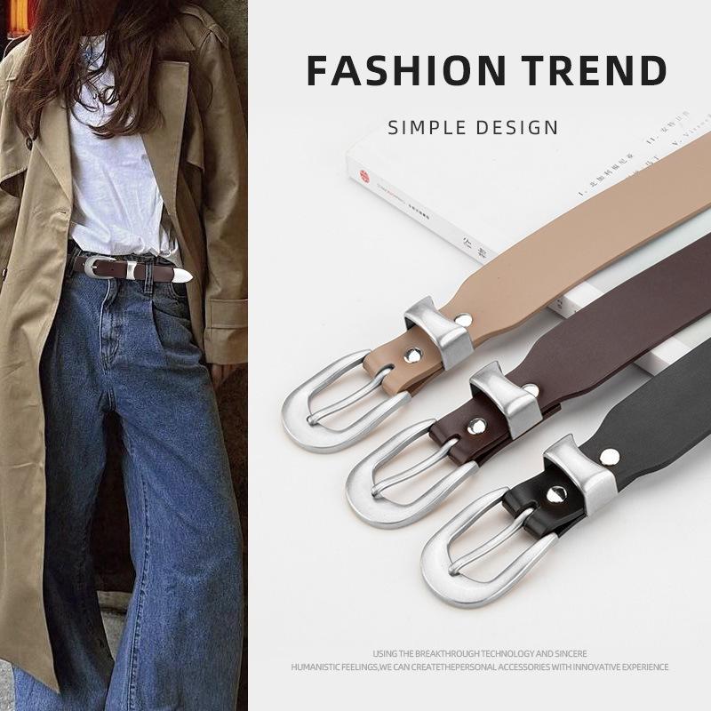 Women's Casual Belt Simple Versatile Alloy Pin Buckle Fashion Jeans Decorative Genuine Leather Belt for Women