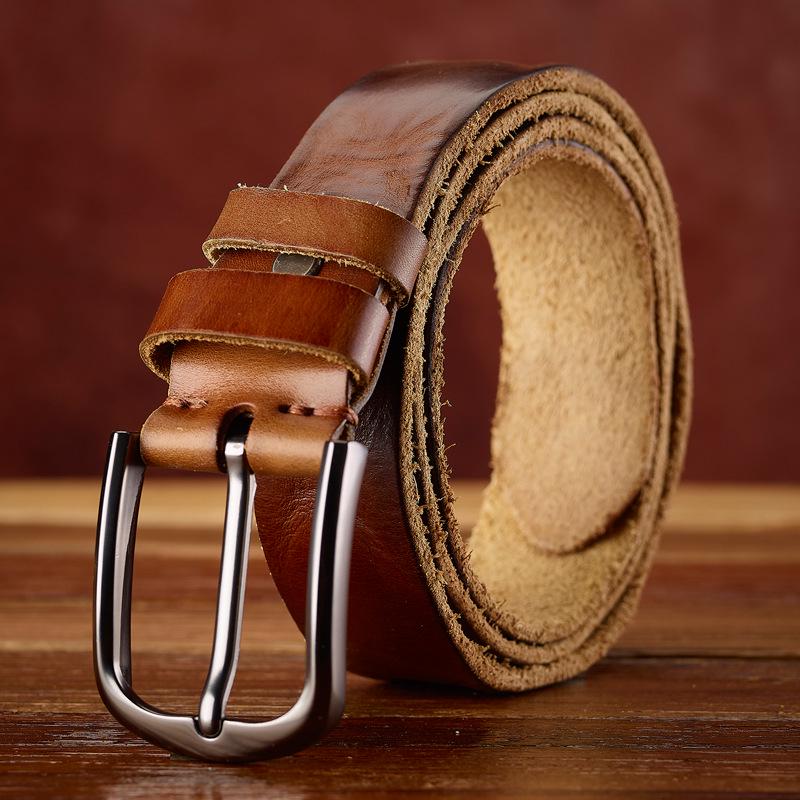 Men's Genuine Leather Retro Wrinkled Cowhide Belt - Trendy, Casual, and Versatile for Jeans