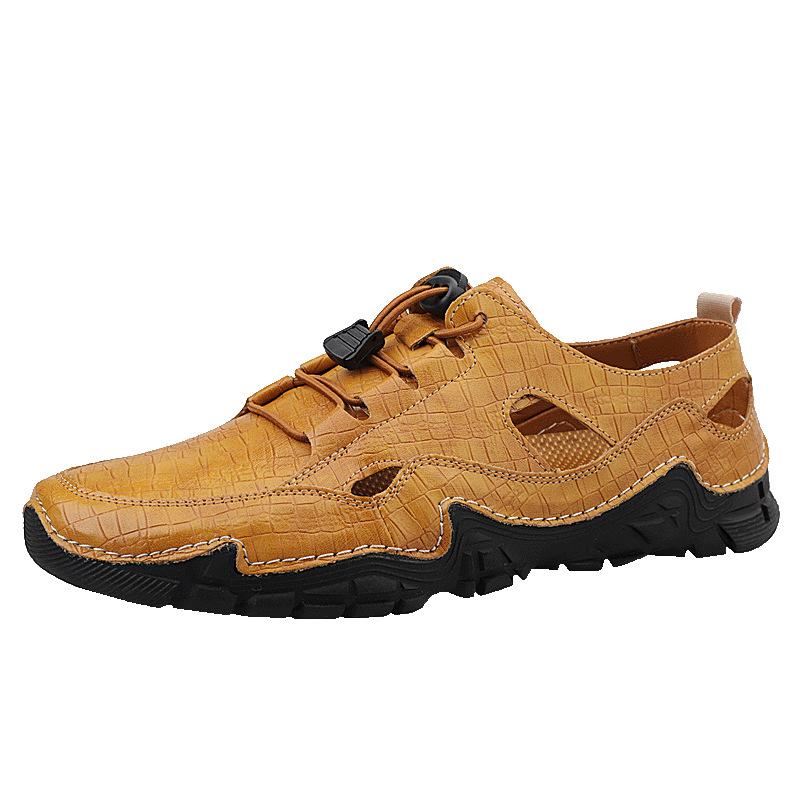 

2021 new men s sandals hollow casual leather shoes hole shoes lightweight Korean version trendy sports men s Doudou shoes 48 хаки