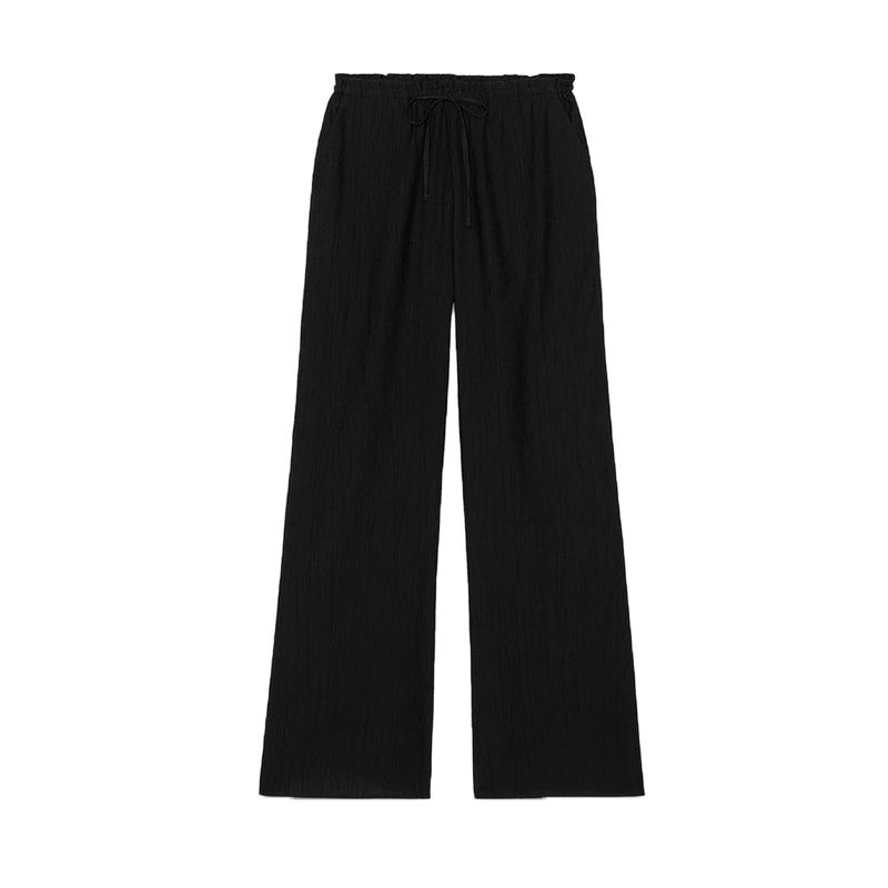 

Summer New Product Women s Clothes Casual Wind Band Decoration Mid Waist Drape Texture Straight-Leg Wide-Leg Pants 4391450 Black L