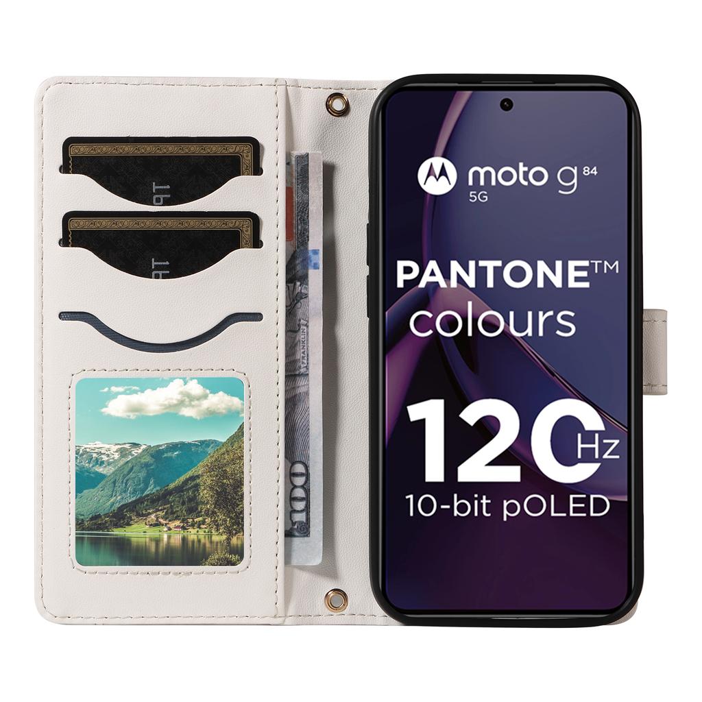 For Motorola Moto G84 5G Case Wallet Rhombus Leather Phone Cover with Shoulder Strap,Wrist Strap