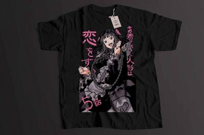 Mein Dress-Up Darling Marin Kitagawa (Shizuku Kuroe) Ep.5 Vintage Anime T-Shirt, Unisex Gothic Lolita Fan Streetwear Tee, 100% Baumwolle Lässiges Kurzarmshirt