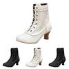 Women'S Wine Glass Heel Pointed Toe Lace Up Ankle Boots Fashionable Casual Low Top Leather Ankle Boots Women Boot Botas Mujer