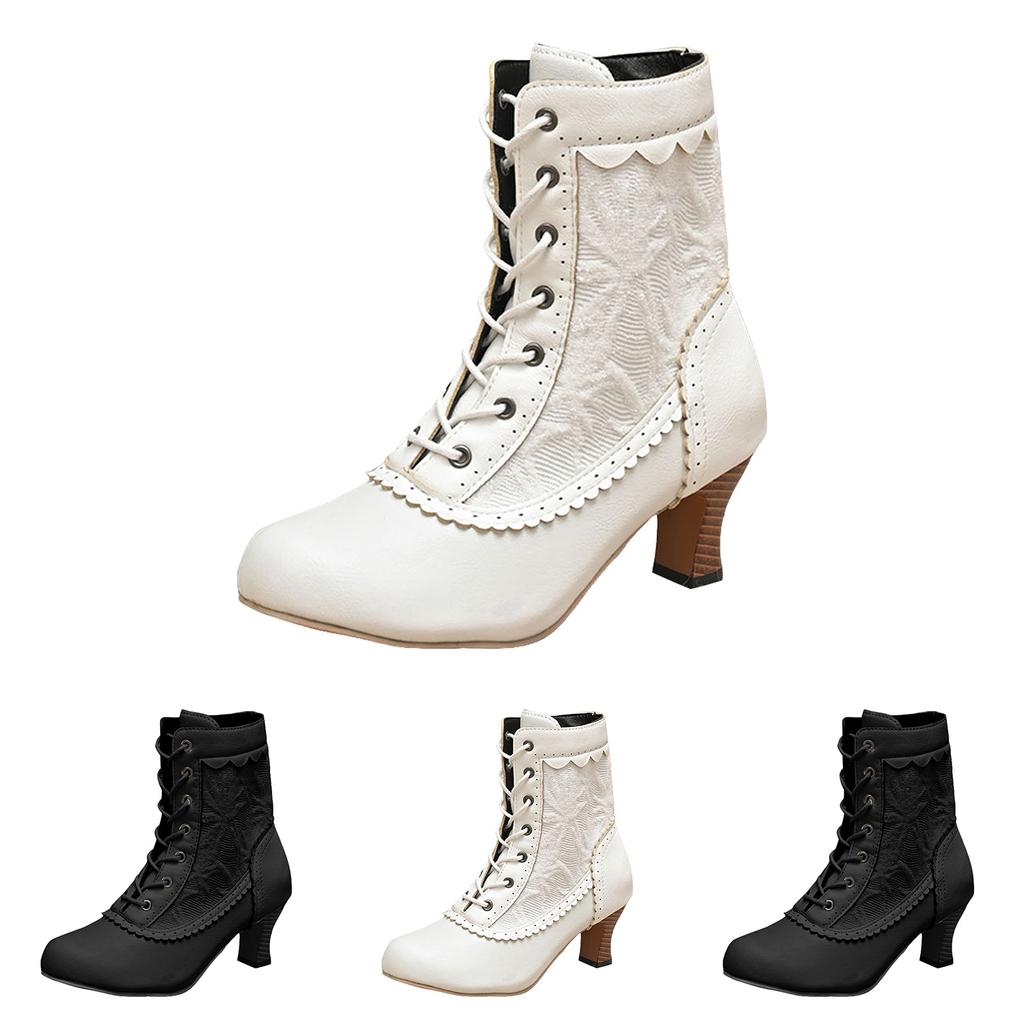 Women'S Wine Glass Heel Pointed Toe Lace Up Ankle Boots Fashionable Casual Low Top Leather Ankle Boots Women Boot Botas Mujer