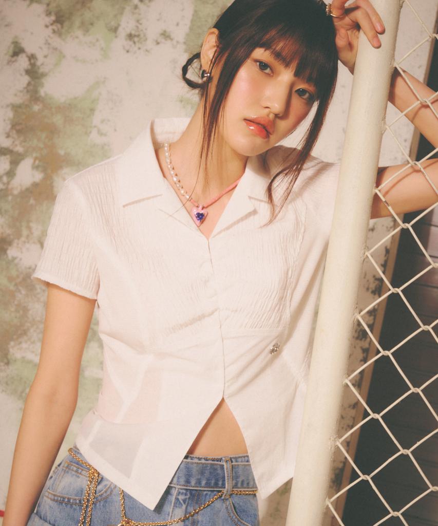 LALAFOX Wrinkle Hook Blouse White Bp2Cb002