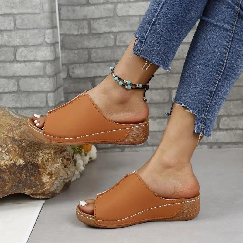 Women's Sandals 2025 Summer Shoes Women Soft Heels Sandals Low Platform Slippers Summer Sandalias Mujer Indoor Outdoor Footwear