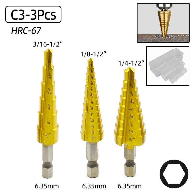 HSS Step Drill Bit Straight Groove Titanium Coated 4-12 4-20 3-12mm Wood Metal Hole Cutter Broca Cone Conical Stage Drill Tools