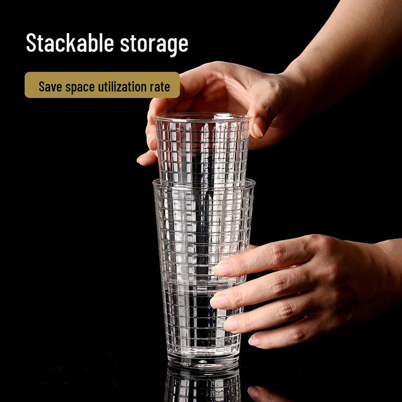 Acrylic Drop-Resistant Plaid Cup for Water, Milk Tea, Juice, Beer - Ideal for Commercial and Self-Service Restaurants.
