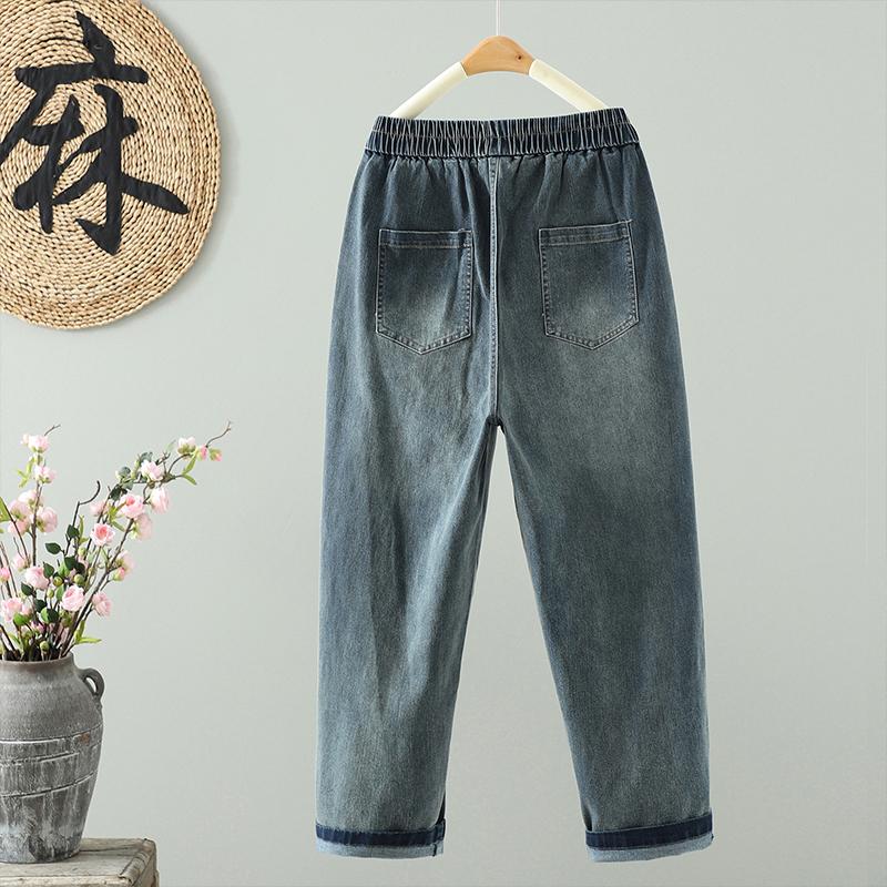 DIMANAF 2025 New Plus Size Spring Jeans Long Pants Women Loose Vintage Casual High Waist Elastic Basic Trousers