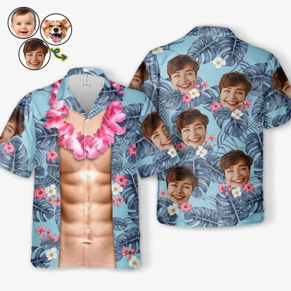 Funny Muscle Custom Design Graphic Shirt Personalized Photo Hawaiian Aloha Short Sleeve Customized Image Unisex Short Sleeve Tee S